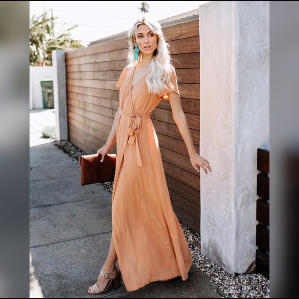 VICI Short Sleeve Solid Bardot Wrap Maxi Dress